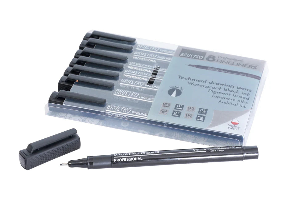 BRUSTRO PROFESSIONAL FINELINERS-SET OF 8