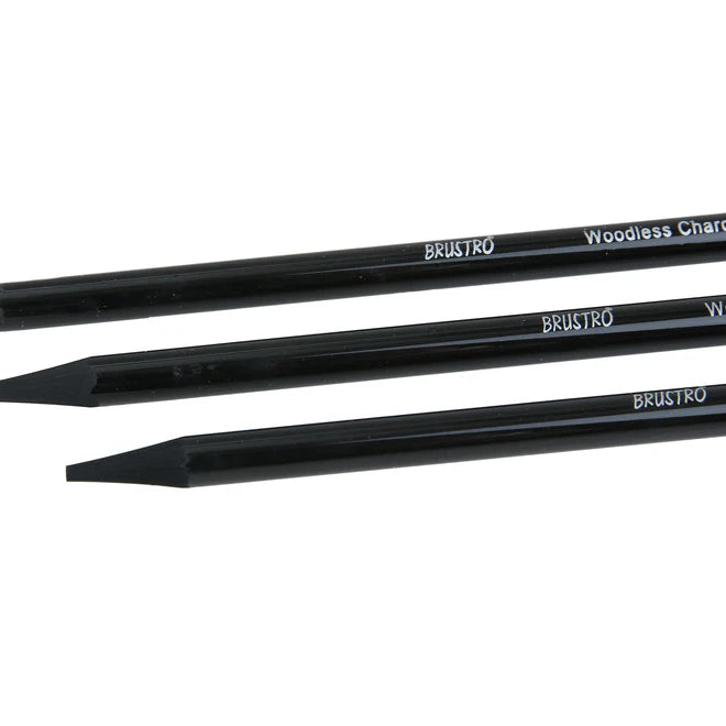 BRUSTRO WOODLESS CHARCOAL PENCILS-SET OF-6  (3 Soft, 2 Medium, 1 Hard)