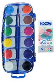 Bright and rich Doms watercolour cakes in 18 refillable shades with smooth finish, perfect for school art and creative painting