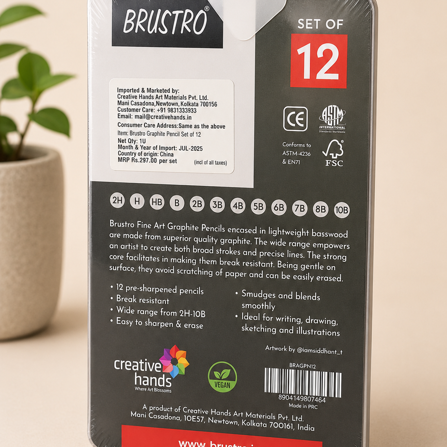 Artist quality graphite pencil set by Brustro with 12 pencils included