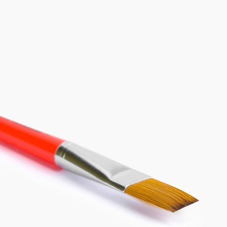 Paintbrush with red handle and yellow bristle head 