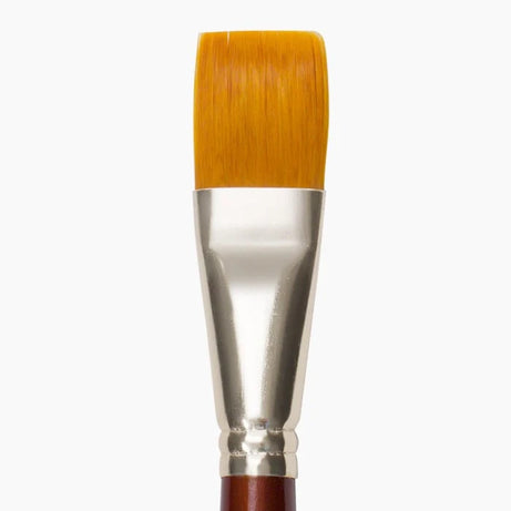 Paintbrush with wooden handle and yellow bristles on a white background