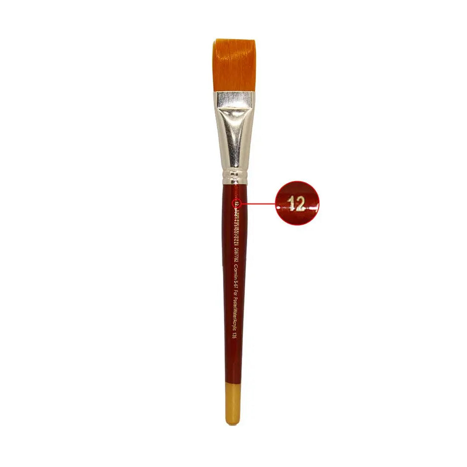 Paintbrush with a wooden handle and bristle head on a white background