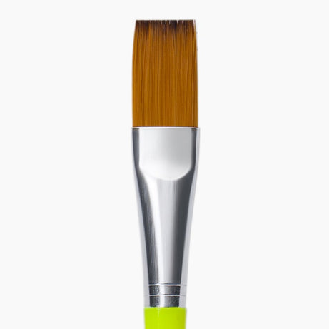Paintbrush with brown bristles, silver ferrule, and green handle 
