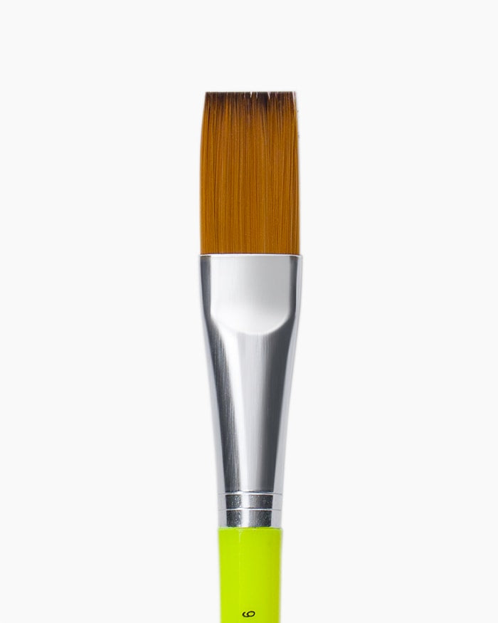 Paintbrush with brown bristles, silver ferrule, and green handle 