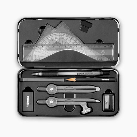Camlin Scholar+ Geometry Box with compass, ruler, protractor, and set squares for students and exam use