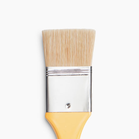 Close-up of strong white bristles on Camel 5.0 cm wash brush for smooth, even coverage