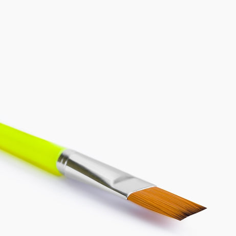 Paintbrush with yellow handle and brown bristles 