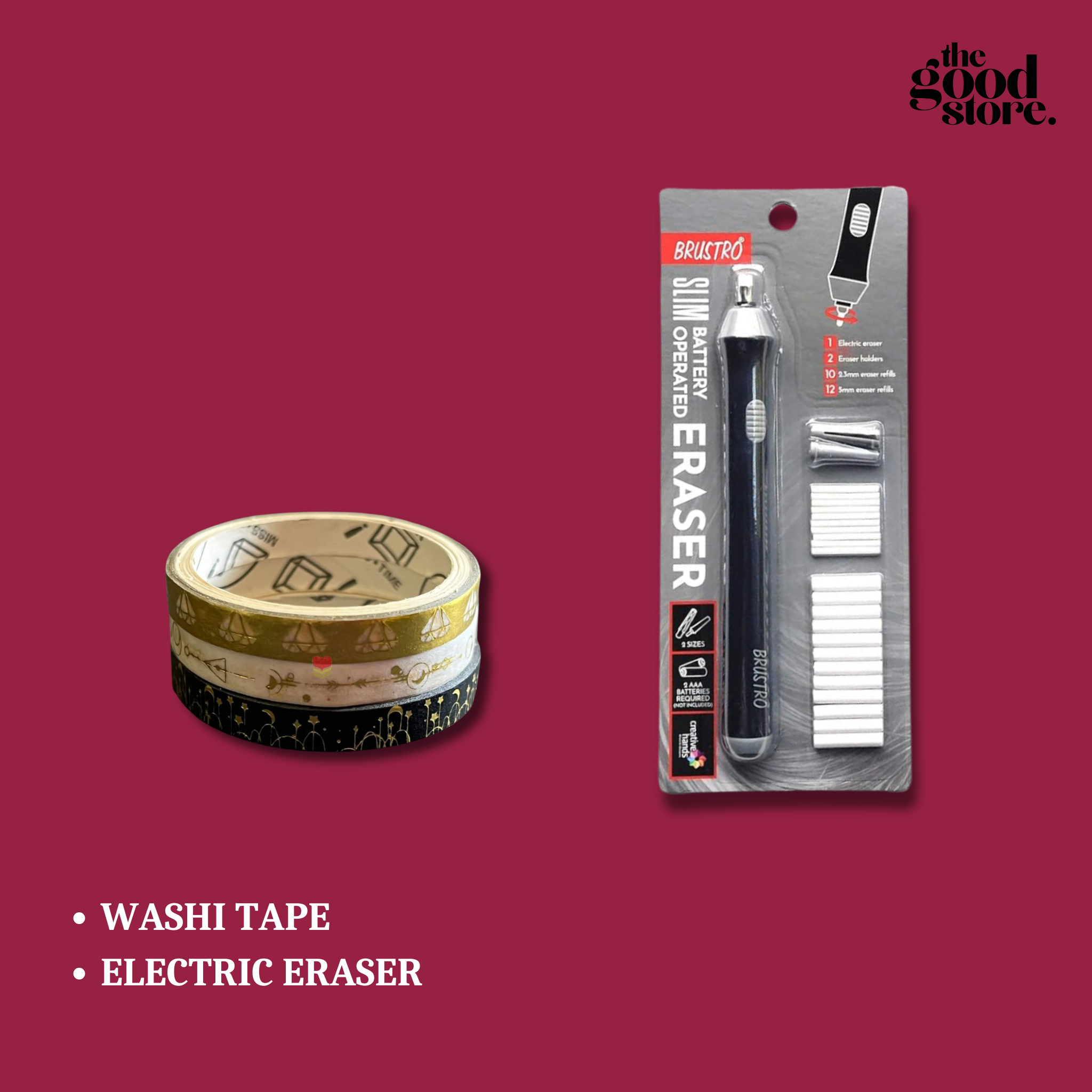 Charcoal Art  Kit / DOMS Colourmate Brushes / Compressed Charcoal / Camlin Charcoal Pencils / Washi Tape/ Electric Eraser