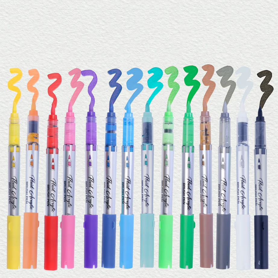 Fluid acrylic brush pens for artists and crafters