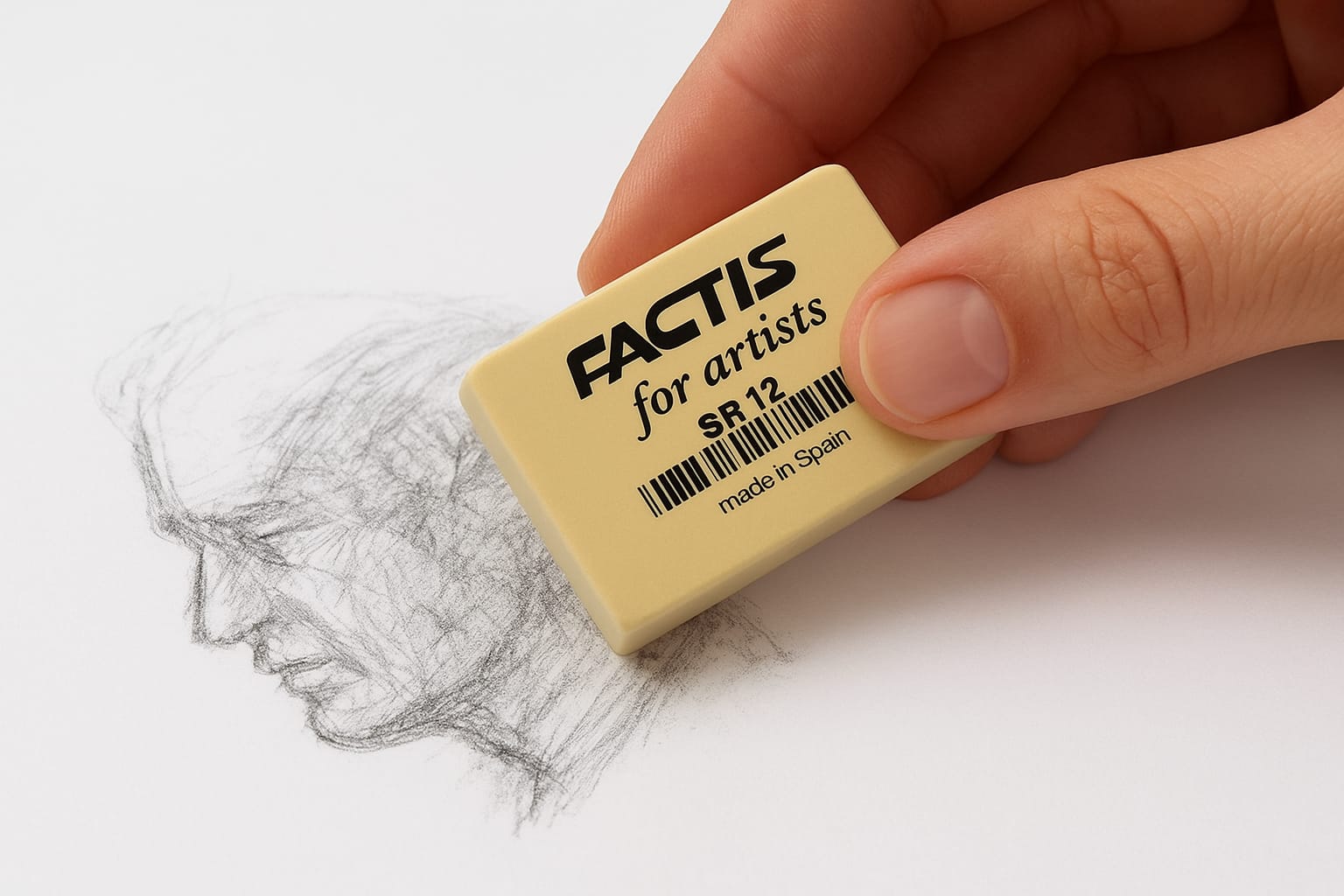 soft, non-abrasive eraser removes or blends 2B and softer pencil marks with gentle shavings.