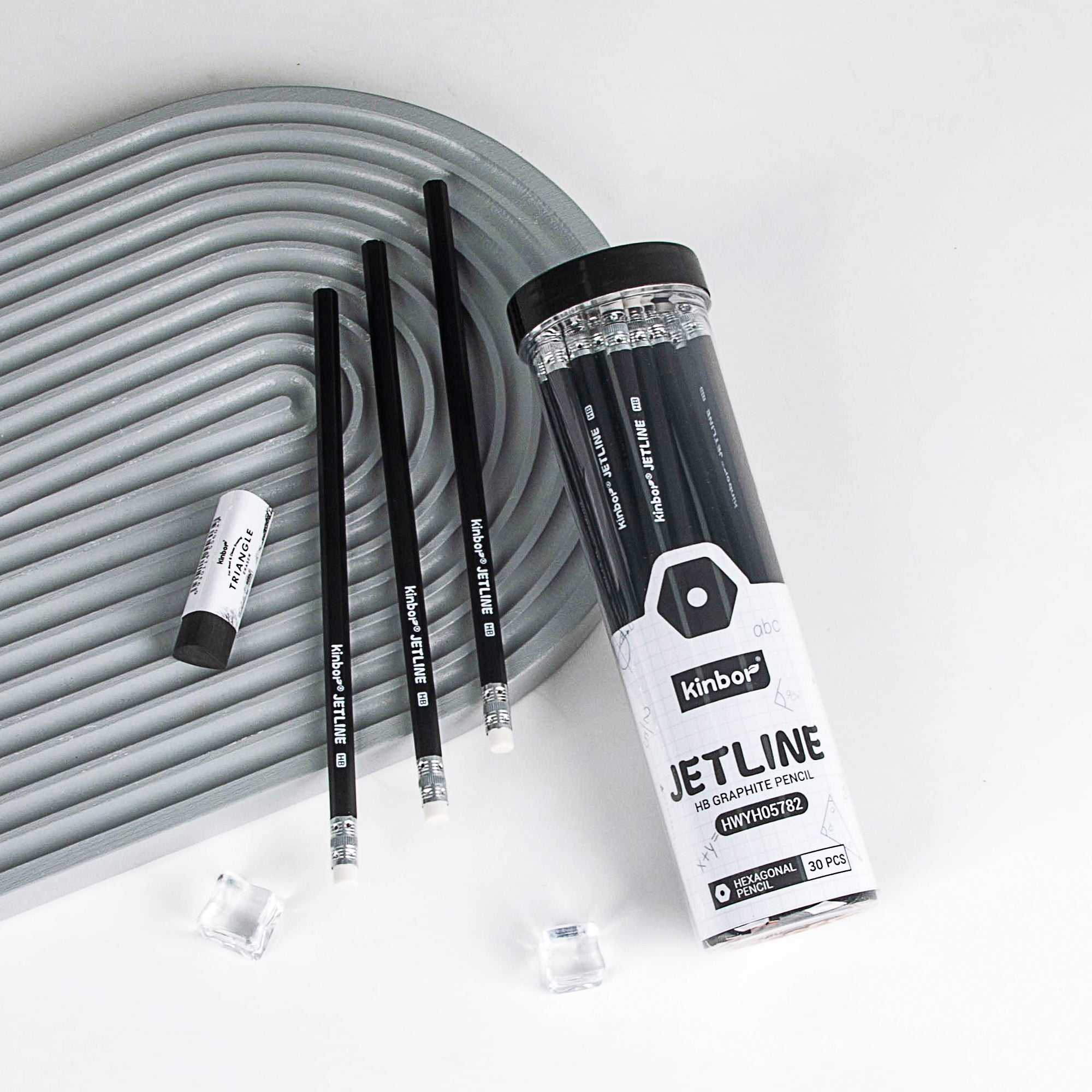 Kinbor Jetline graphite pencils and packaging on a white background