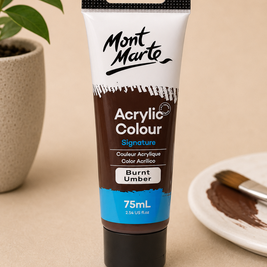 MONT MARTE Acrylic Colour Burnt Umber 75ML acrylic paint for canvas art and craft projects