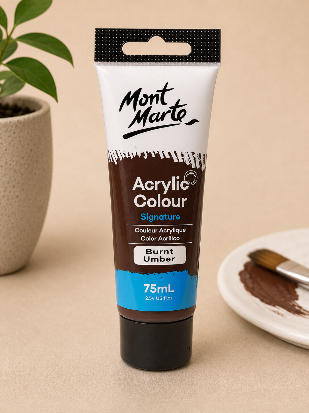 MONT MARTE Acrylic Colour Burnt Umber 75ML acrylic paint for canvas art and craft projects