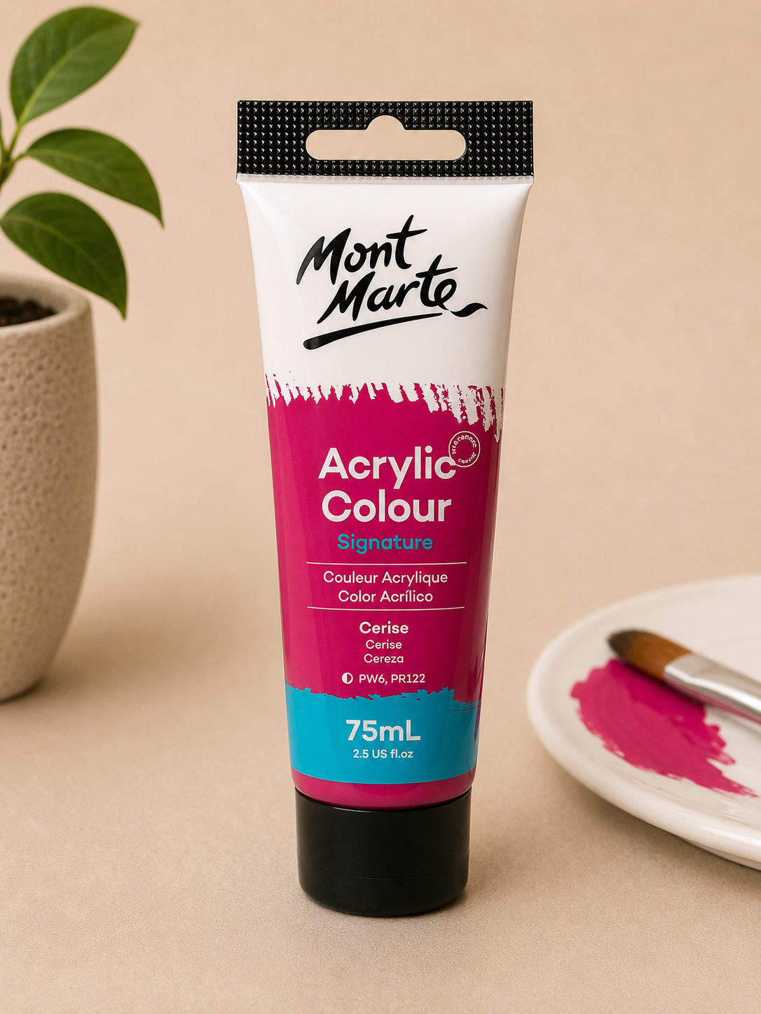 MONT MARTE Acrylic Colour Cerise 75ML acrylic paint for canvas art, craft projects, and creative painting