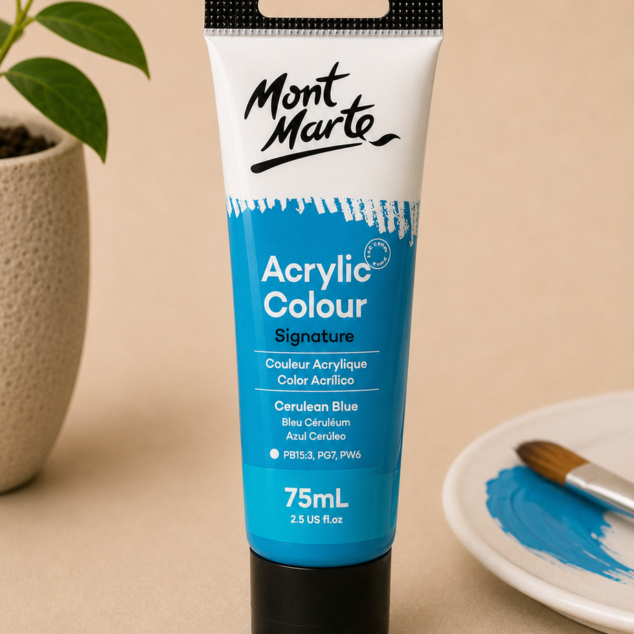 MONT MARTE Cerulean Blue acrylic colour 75ML paint tube for canvas painting and art projects