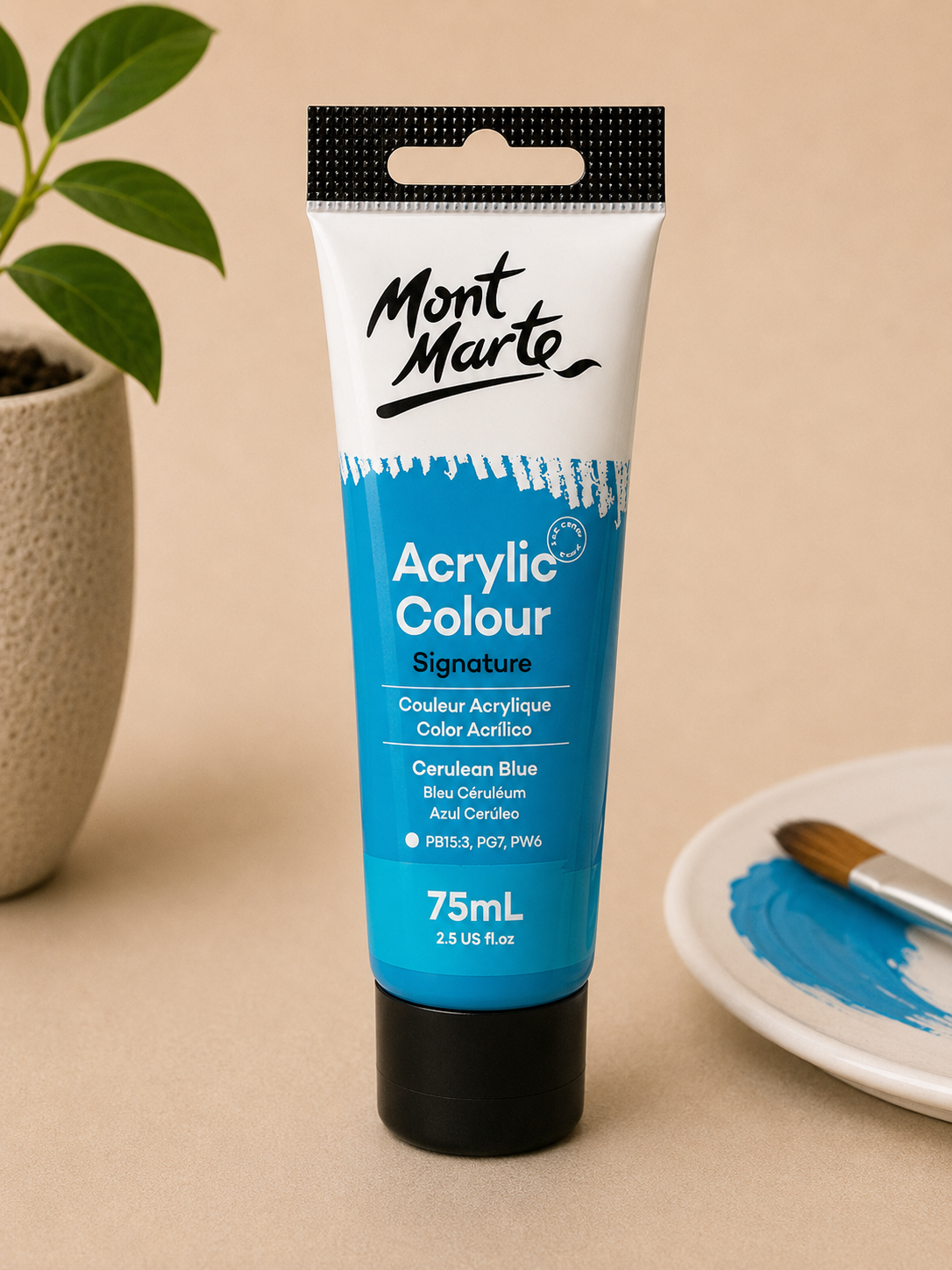 MONT MARTE Cerulean Blue acrylic colour 75ML paint tube for canvas painting and art projects
