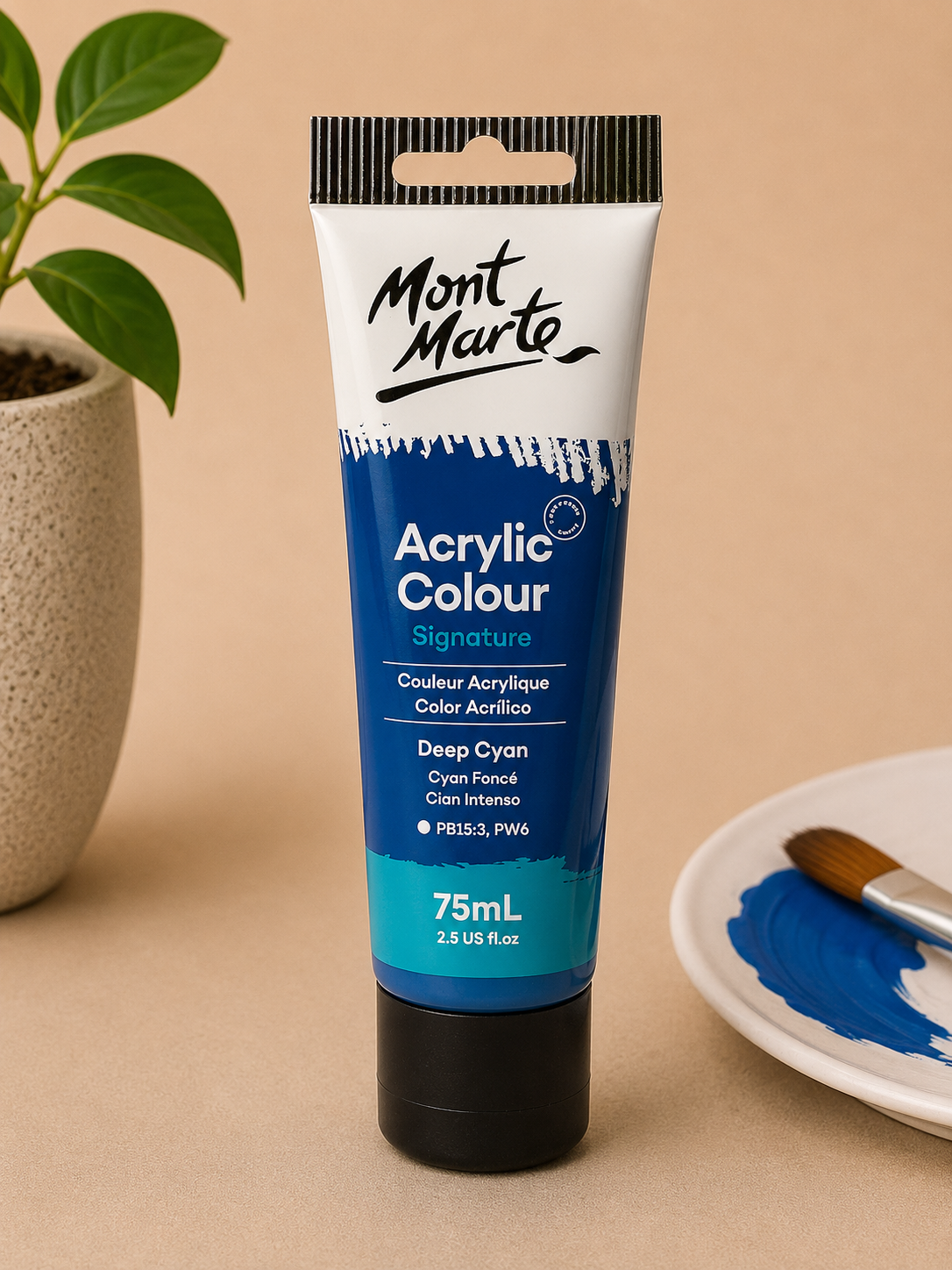 MONT MARTE Acrylic Colour Deep Cyan Blue 75ML acrylic paint for canvas art and craft projects