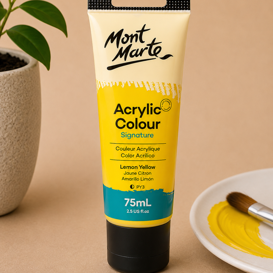 MONT MARTE Acrylic Colour Lemon Yellow 75ML acrylic paint for canvas art and creative painting projects