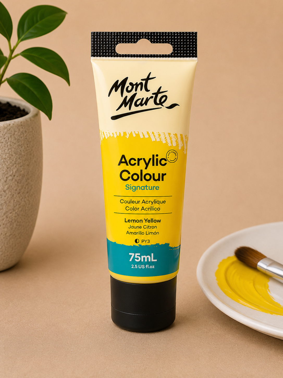 MONT MARTE Acrylic Colour Lemon Yellow 75ML acrylic paint for canvas art and creative painting projects