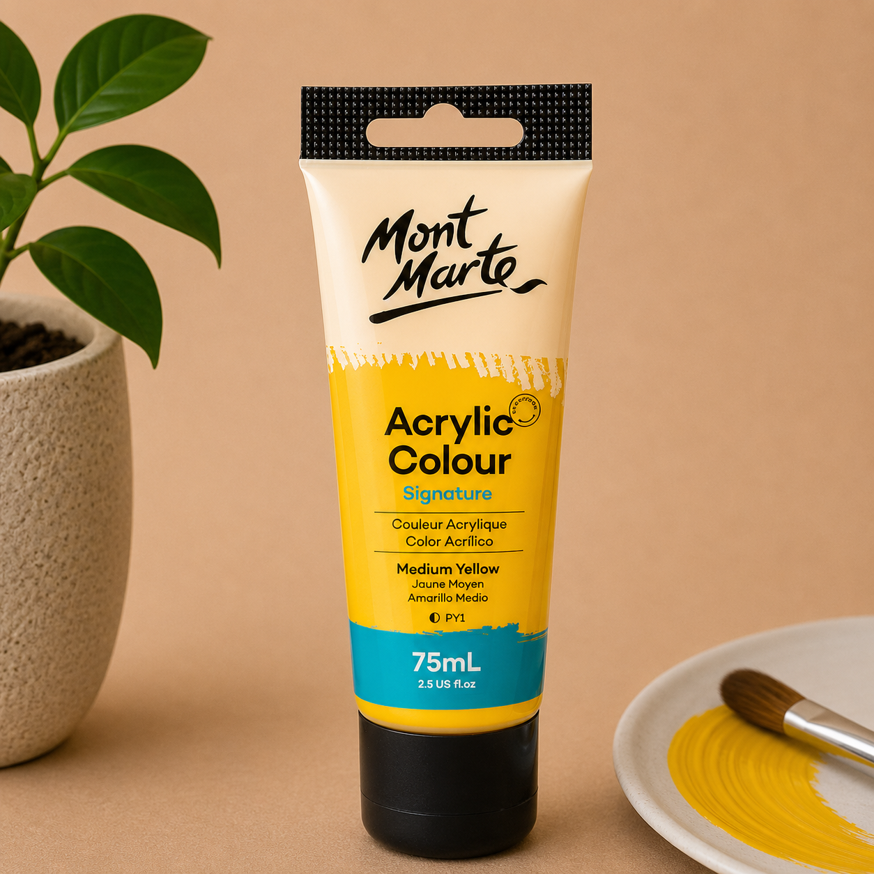 MONT MARTE Acrylic Colour Medium Yellow 75ML acrylic paint for canvas art and craft projects