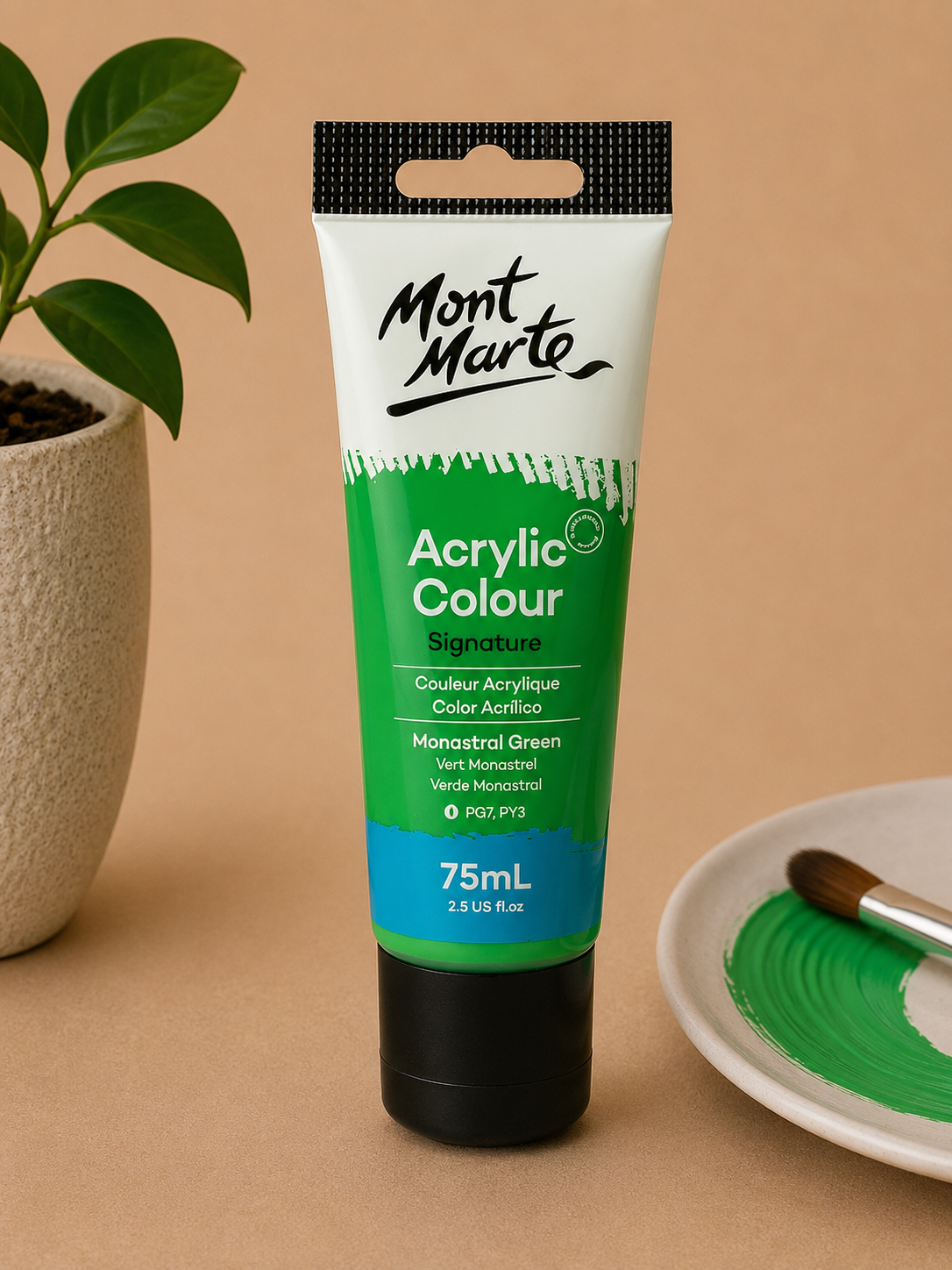 MONT MARTE Acrylic Colour Monastral Green 75ML acrylic paint for canvas art and craft projects