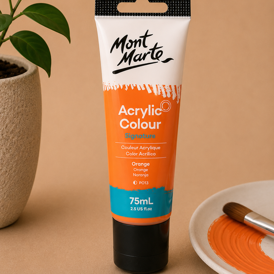 MONT MARTE acrylic colour orange 75ML paint tube for canvas art, painting, and craft projects