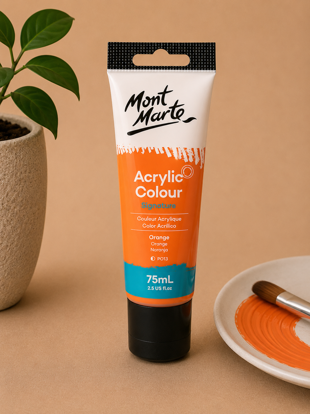 MONT MARTE acrylic colour orange 75ML paint tube for canvas art, painting, and craft projects
