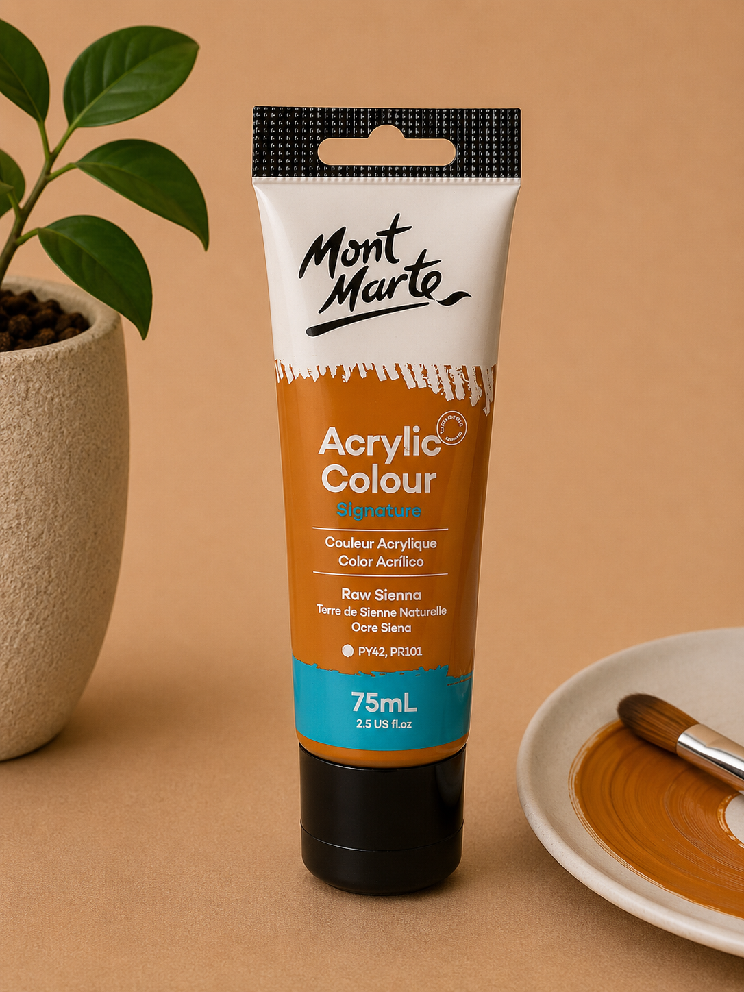 MONT MARTE Acrylic Colour Raw Sienna 75ML acrylic paint for canvas art and creative painting projects