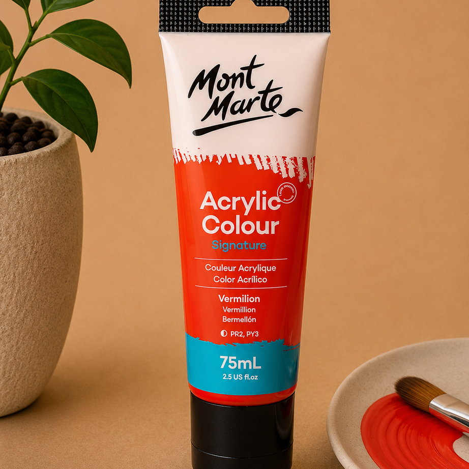 MONT MARTE Acrylic Colour Vermilion 75ML acrylic paint for canvas art, painting, and craft projects