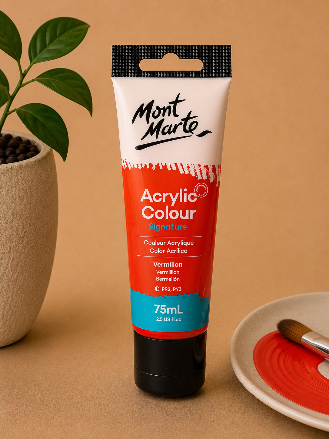 MONT MARTE Acrylic Colour Vermilion 75ML acrylic paint for canvas art, painting, and craft projects