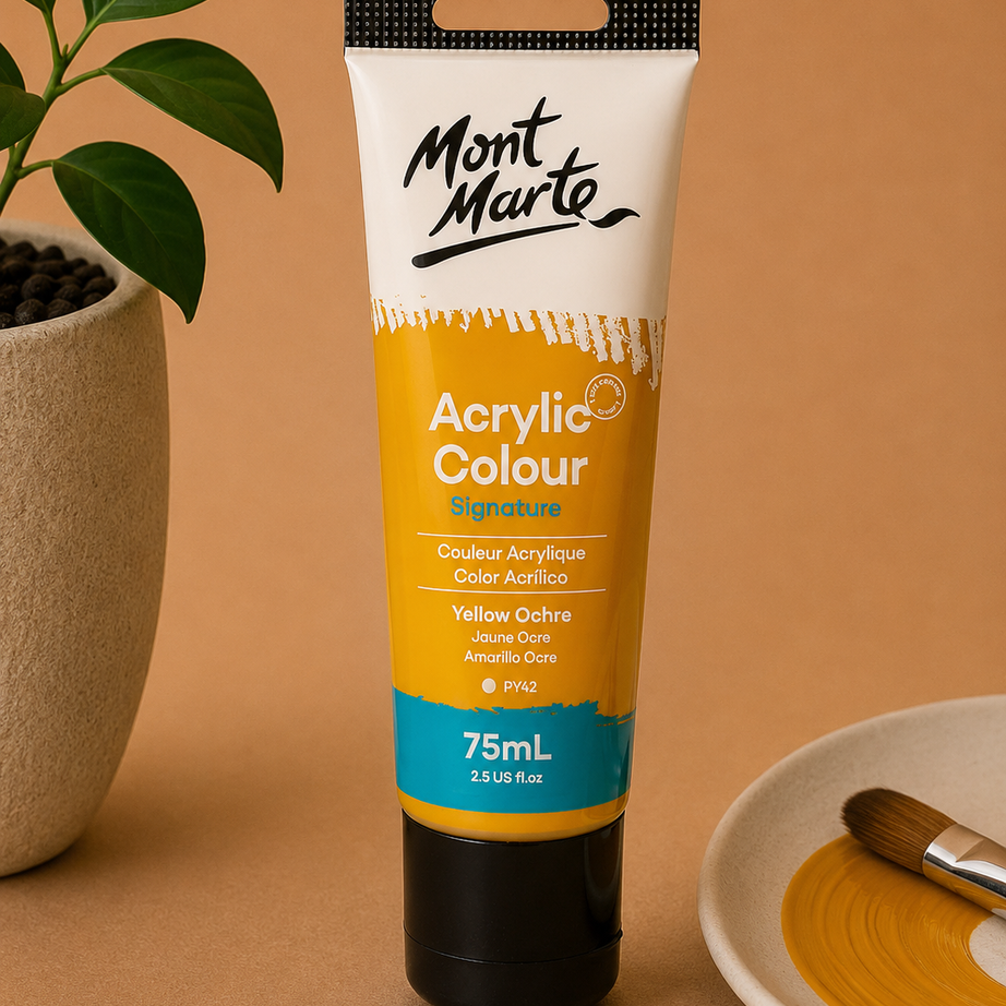 MONT MARTE acrylic colour Yellow Ochre 75ML paint for canvas art, craft projects, and professional painting