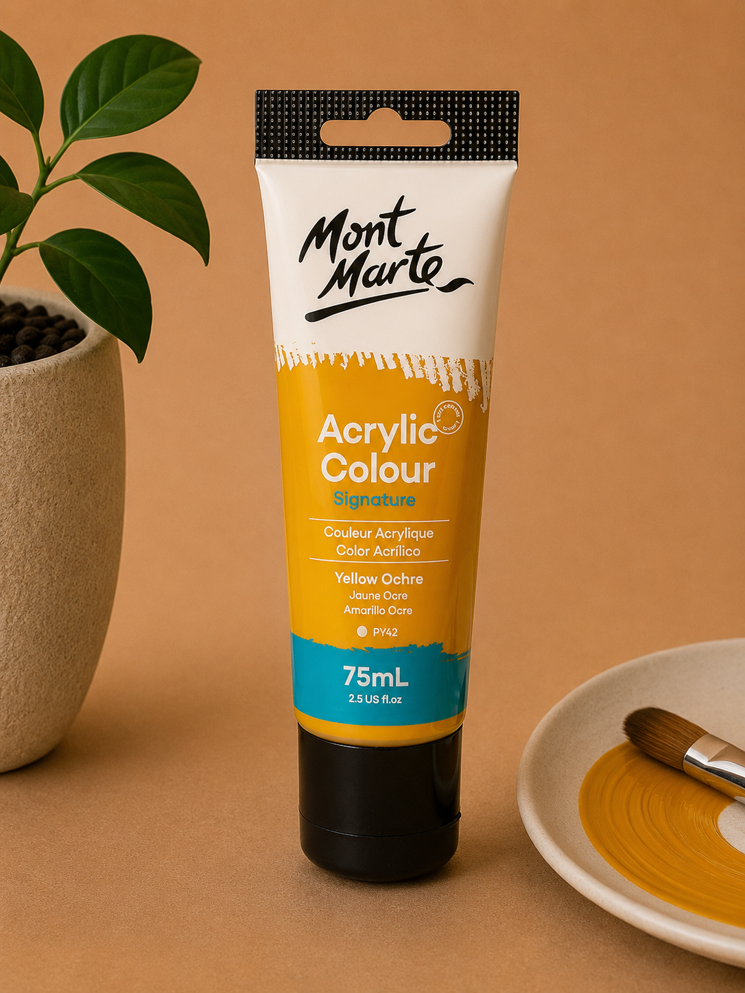 MONT MARTE acrylic colour Yellow Ochre 75ML paint for canvas art, craft projects, and professional painting