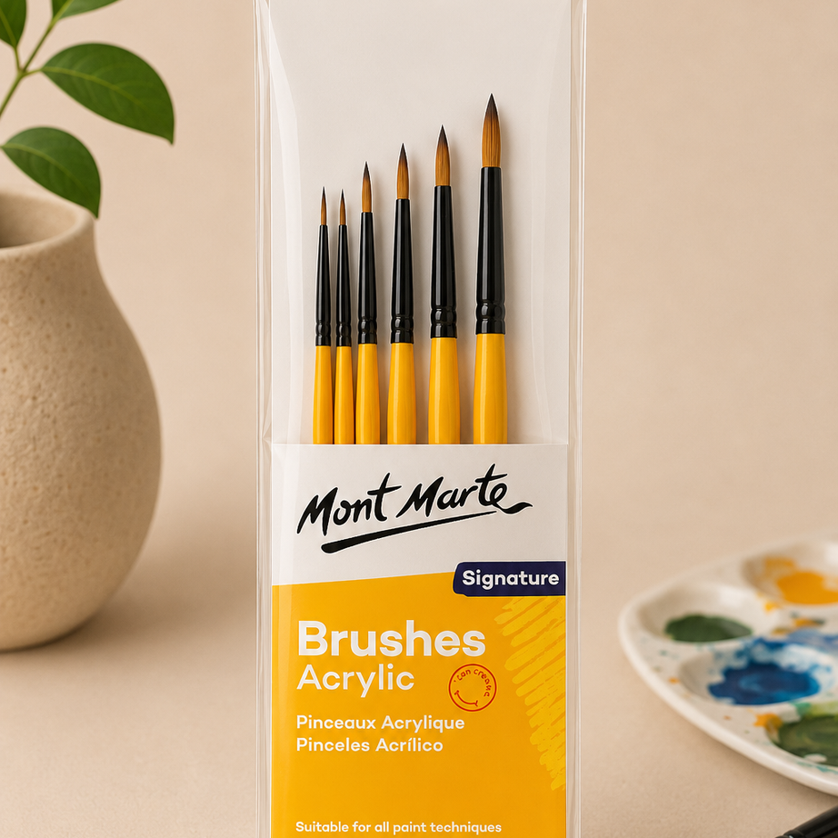 MONT MARTE acrylic round brushes 6PCS set for painting, detailing, and creative artwork