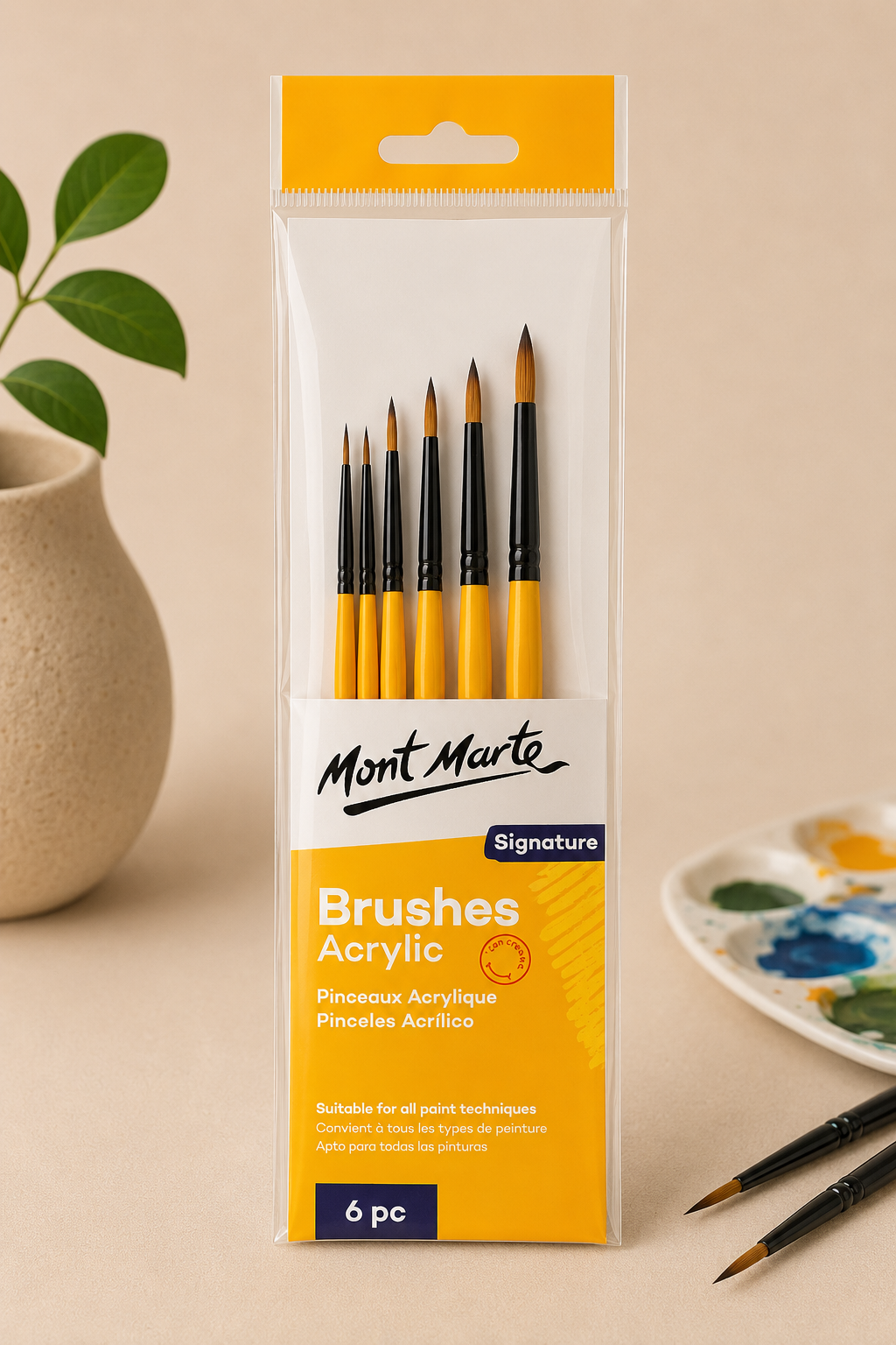 MONT MARTE acrylic round brushes 6PCS set for painting, detailing, and creative artwork