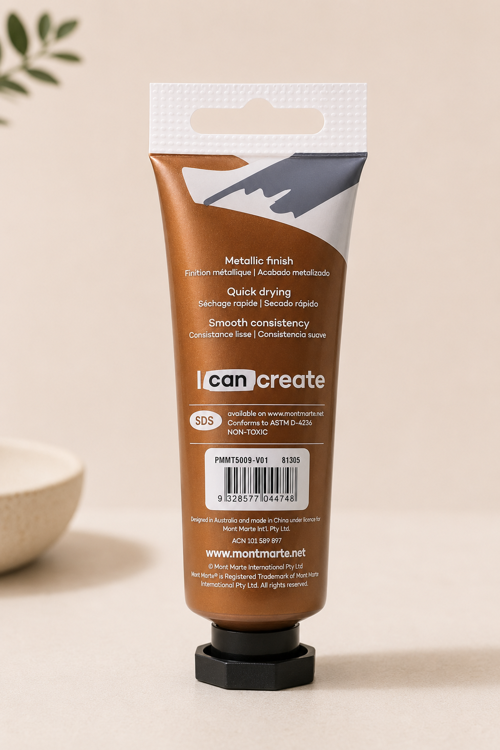 50ml Mont Marte metallic bronze acrylic paint suitable for canvas, DIY, and decorative artwork