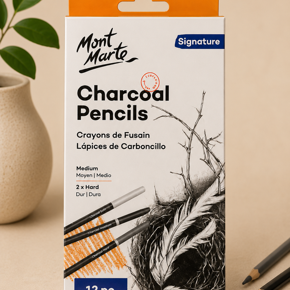 MONT MARTE charcoal pencils 12PCS set for sketching, shading, and professional drawing