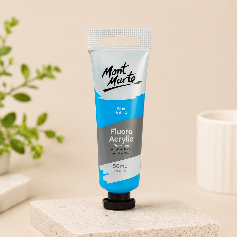 MONT MARTE Fluoro Acrylic Colour Blue 50ML paint bottle for vibrant art and craft projects