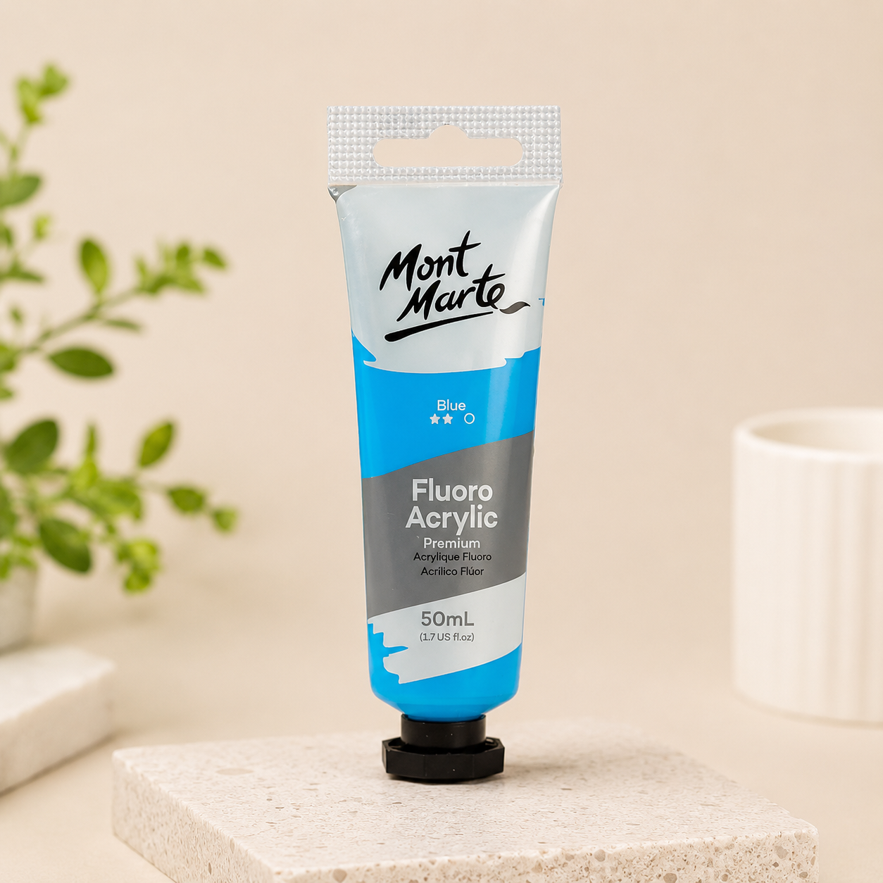 MONT MARTE Fluoro Acrylic Colour Blue 50ML paint bottle for vibrant art and craft projects