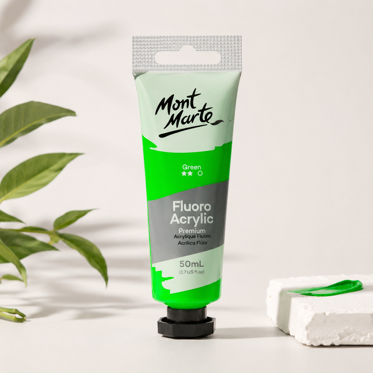 MONT MARTE Fluoro Acrylic Colour Green 50ML paint bottle for bright art and craft projects