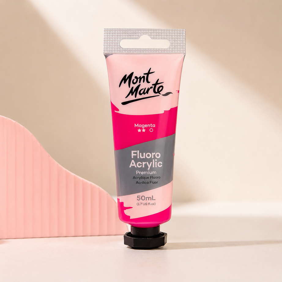 MONT MARTE Fluoro Acrylic Colour Magenta 50ML paint bottle for vibrant art and craft projects