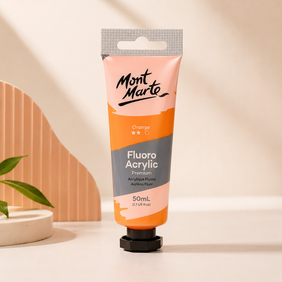 MONT MARTE Fluoro Acrylic Colour Orange 50ML acrylic paint bottle for vibrant art and craft projects