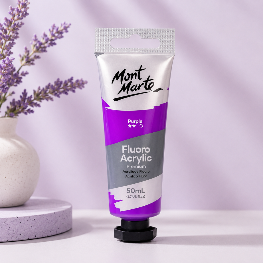 MONT MARTE Fluoro Acrylic Colour Purple 50ML paint bottle for vibrant art and craft projects