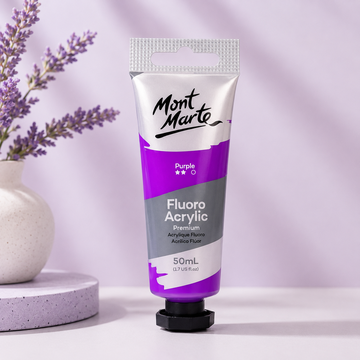 MONT MARTE Fluoro Acrylic Colour Purple 50ML paint bottle for vibrant art and craft projects