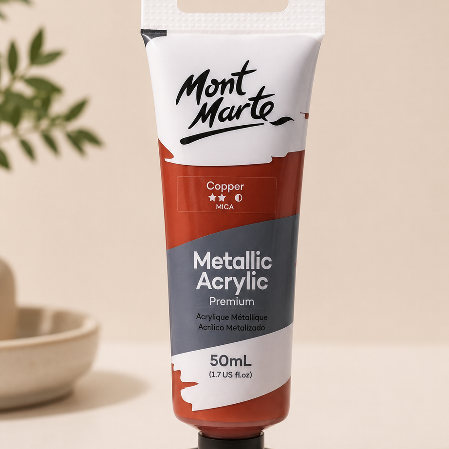 MONT MARTE Metallic Acrylic Colour Copper 50ML acrylic paint bottle for art and craft projects