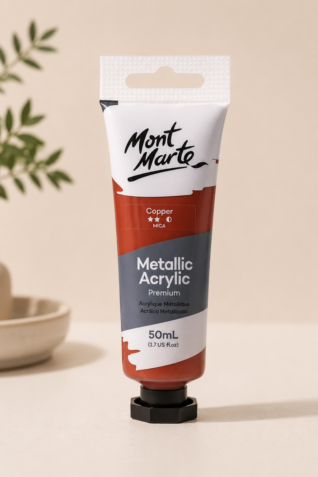 MONT MARTE Metallic Acrylic Colour Copper 50ML acrylic paint bottle for art and craft projects