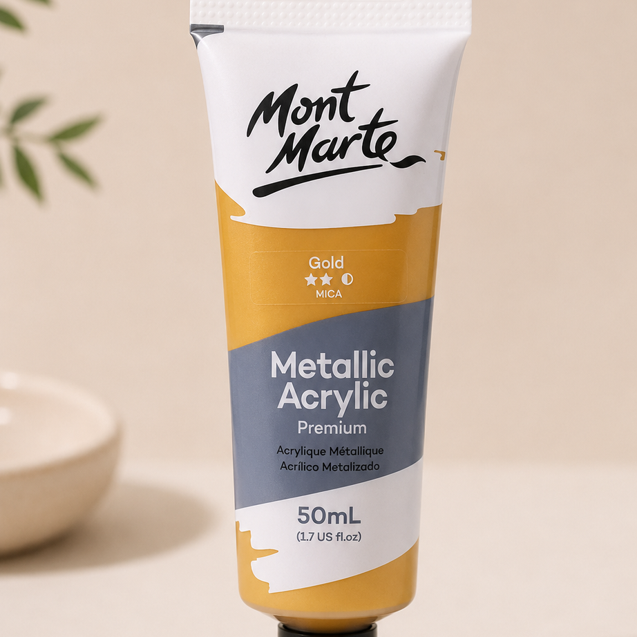 MONT MARTE Metallic Acrylic Colour Gold 50ml acrylic paint bottle for art and craft projects