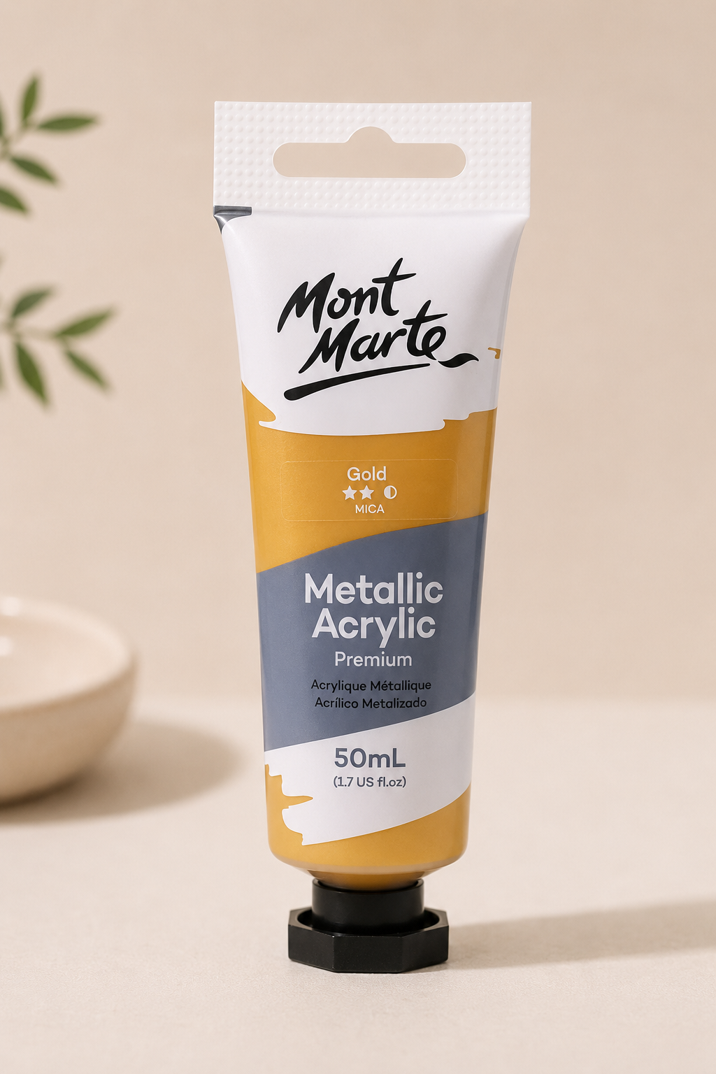 MONT MARTE Metallic Acrylic Colour Gold 50ml acrylic paint bottle for art and craft projects