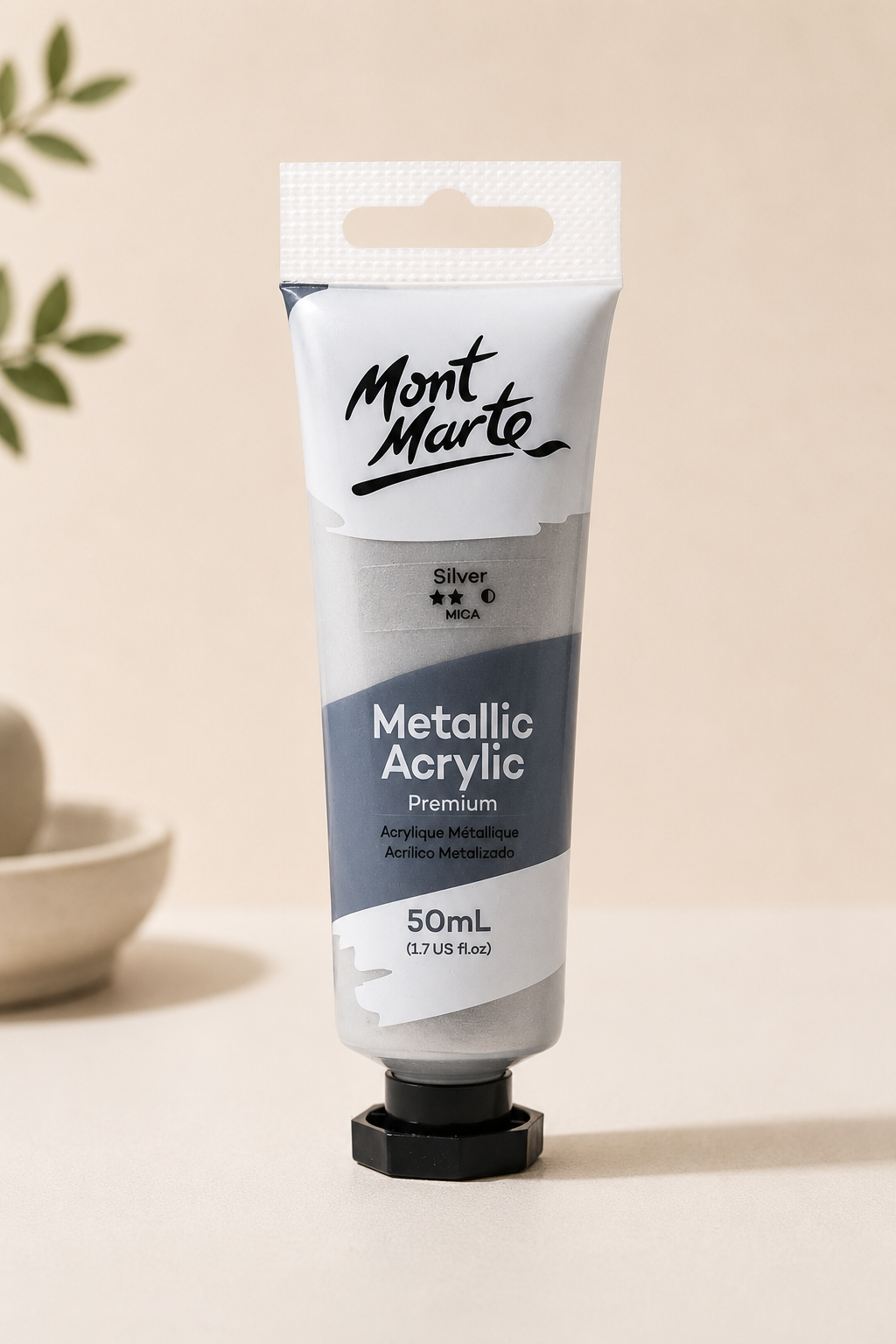 MONT MARTE Metallic Acrylic Colour Silver 50ML acrylic paint bottle for art and craft projects