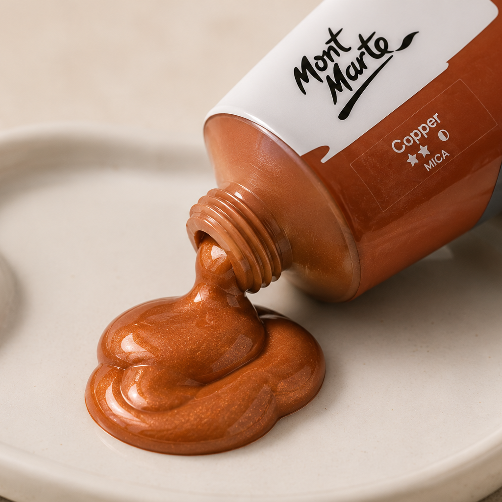 Bottle of MONT MARTE metallic acrylic paint in copper colour with rich metallic finish
